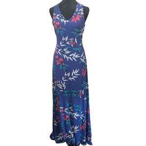 St Tropez West Blue Tropical Print Maxi Dress Sleeveless V-Neck Large